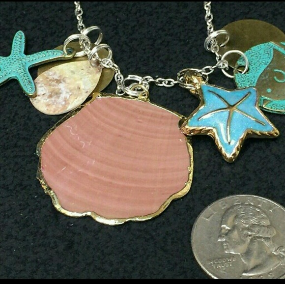 SEA SHELL STARFISH CHARMS TIBETAN SILVER NECKLACE - Picture 1 of 4